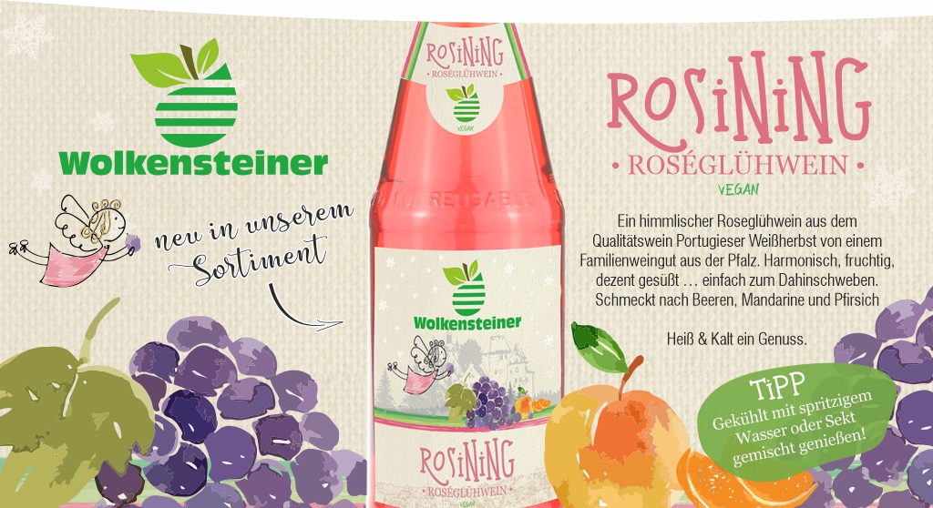 anzeige - Neu in unserem Sortiment - Rosining Roséglühwein vegan